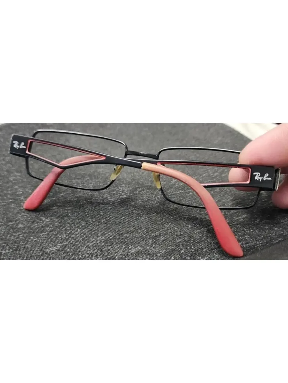 Ray Ban RB6166 2509 Black Metal Red Rectangle Eyeglasses 52-17 135